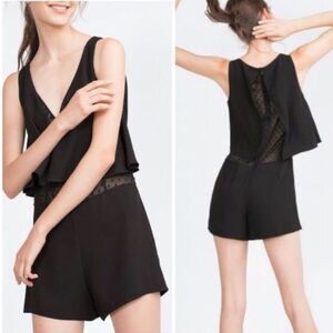 NWT Zara TRAFALUC Mini Short Sleeveless Black Romper Playsuit Sheer Swiss Dot XS